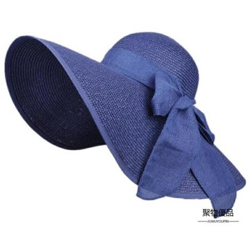 蝴蝶結大檐帽海邊度假遮陽帽子韓版大檐蝴蝶結草帽夏天太陽帽【聚物優品】