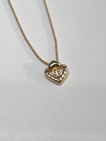Dior CD金色心型吊墜麻花頸鏈項鏈 日本中古二手Vintage