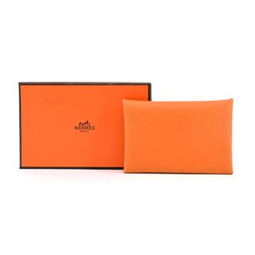 Hermes 愛馬仕 Calvi 系列釦式名片/卡夾(I9杏橘)