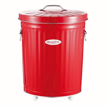 日本 OBAKETSU 手工製附輪垃圾桶 33L(贈垃圾袋環)紅色