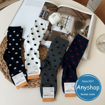 Anyshop韓國襪 點點滿版中筒襪中筒襪 踝上襪 女孩襪子 點點 韓國襪 04410