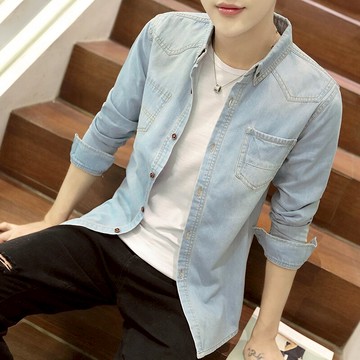 牛仔襯衫男士春季長袖襯衣服韓版潮流帥氣男外套新款工裝寸衫