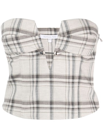 Patrizia Pepe - strapless check-pattern top - women - Polyester/Viscose/Elastane - 38 - Grey