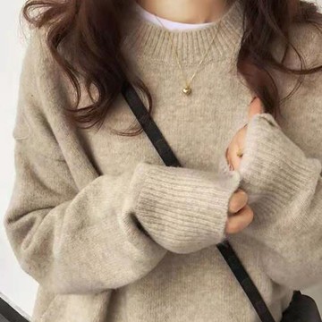 套頭打底毛衣女秋冬加厚寬松慵懶風小個子軟糯內搭圓領針織衫上衣