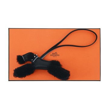 [平輸版] Hermes 愛馬仕 Budy Charm 羊毛卯釘獵狐梗犬吊飾-黑色