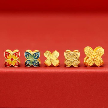 925純銀鍍金幸運四葉草背云隔珠diy手鏈手串蝴蝶結小桃花飾品配件