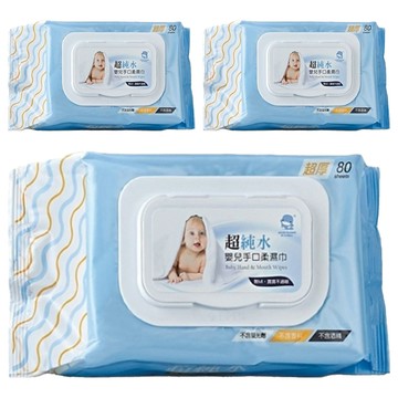 KU.KU Duckbill 酷咕鴨 超純水嬰兒手口柔濕巾 無MI  3包  80張