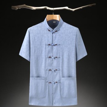 2025夏裝中國風短袖中老年酒紅色薄款高端冰絲休閑大碼唐裝夏季男