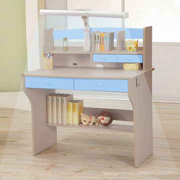 《C&B》天才學童日式兒童書桌+學習桌燈組合(四色可選)粉藍