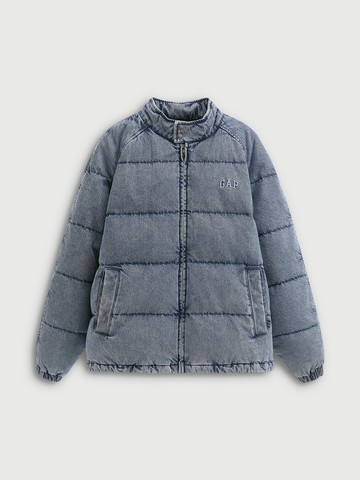 男裝 Logo刺繡立領牛仔羽絨外套-淺色水洗