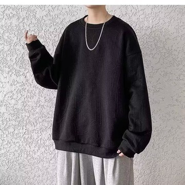 秋季新款寬鬆圓領上衣男潮牌美式重磅長袖大學T男