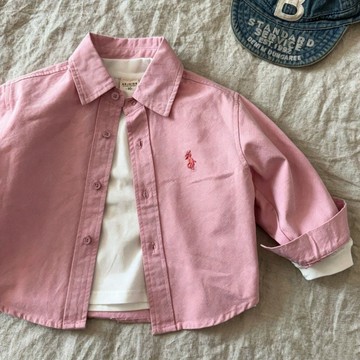 【日常百搭】春秋新款中大童兒童襯衫外套男女童刺繡寶寶休閒百搭時尚洋氣上衣 男童長袖襯衫 兒童襯衫 男童春秋休閒襯衫