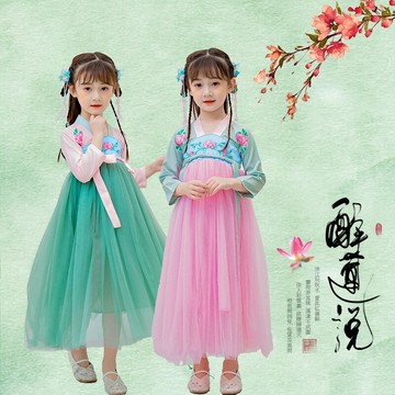 桃花笑兒童舞蹈演出服裝古風漢服表演服我家住在桃花山抖音同款女