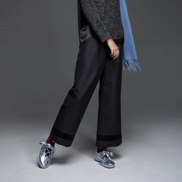 配色拼接打褶西裝寬褲