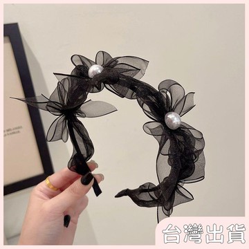 ✨臺灣出貨✨【飾飾如意】韓國氣質網紗蝴蝶結髮箍女高級感新款春夏高顱頂頭箍壓發發飾