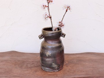 備前燒手工耳付花瓶 h1-021 (19cm)