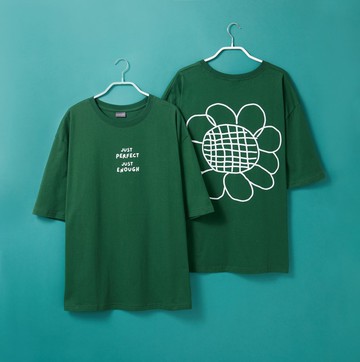 塗鴉小花設計短TEE(綠色)