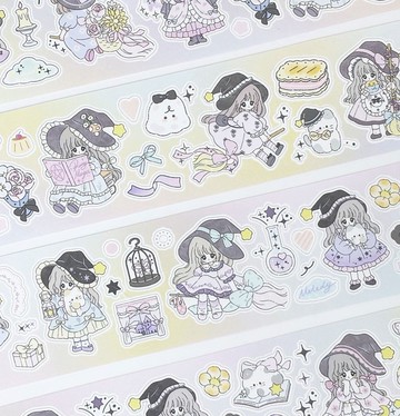 甜夜魔法師 合成紙啞膜 透明閃砂 模切 貼紙卷 5米卷