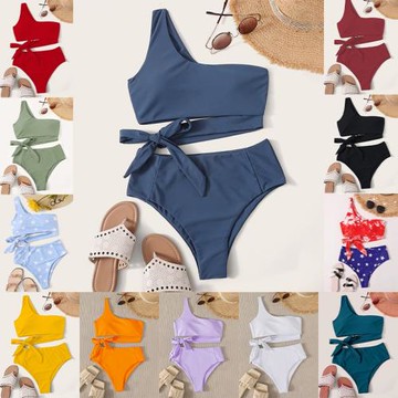 新款歐美純色比基尼性感高腰分體泳衣High waist Bikini Swimsuit