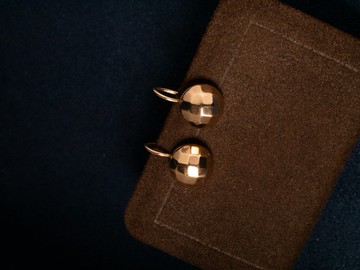 20世紀中期 英國 近代老件 多角球形耳栓式黃金耳環