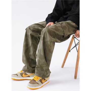 迷彩工裝褲子男款春秋美式高街復古潮牌直筒寬松男生運動休閑長褲