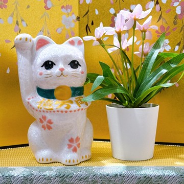 【桃華聚財】日本清水燒招財貓 | 花結晶桃 - 億万両