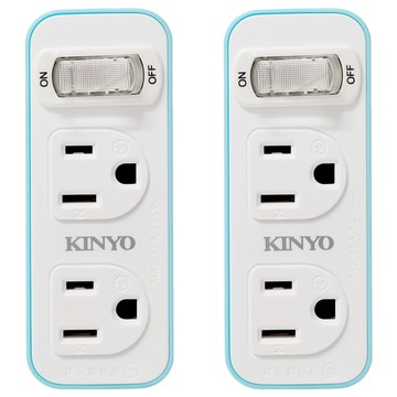Kinyo 1切2座3變2節能小壁插 3孔  白色 + 藍色  2個  38mm