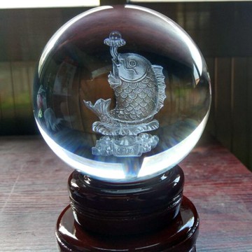 水晶球擺件金龍魚招財魚工藝品客廳裝飾玄關風水擺設創意開業禮品