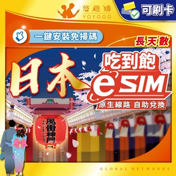 【悠遊購】日本eSIM｜日本網卡 esim日本 esim 吃到飽 每天1GB降速 全境內 24H自助兌換快速發貨 長天數