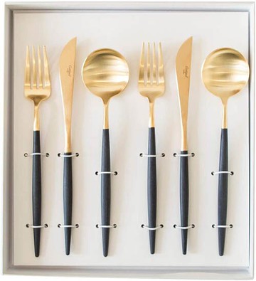 Cutipol【日本代購】葡萄牙 GOA系列餐具 黑/金晚餐6件套