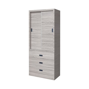 Homelike 喜家居2.7尺推門三抽衣櫃(多色可選)(2311)灰橡