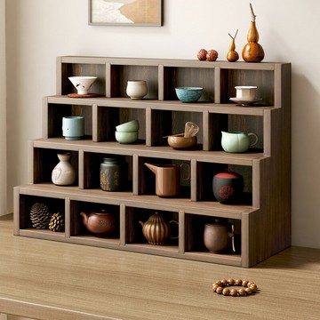 APP下單享點數9% 實木格子茶杯架茶道紫砂壺擺放架壁掛式多寶閣茶臺桌面博古架小型