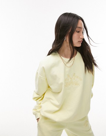 Topshop co ord graphic embroidered city vintage wash sweat in butter yellow