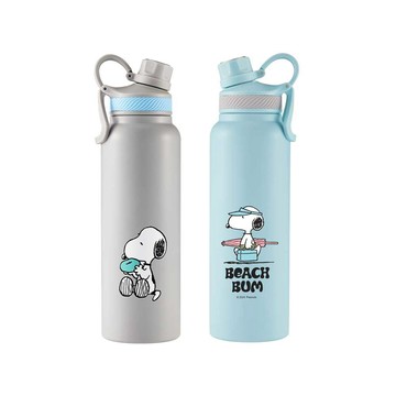 Corelle Brands SNOOPY手提不鏽鋼大容量保溫運動瓶1200ml-附吸管 兩入組