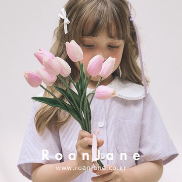 韓國專櫃 RoanJane 紫色細條紋娃娃領短袖上衣