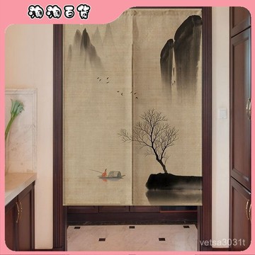 禪意中國風式山水墨畵門簾布藝書房臥室養生茶館隔斷簾遮擋免打孔