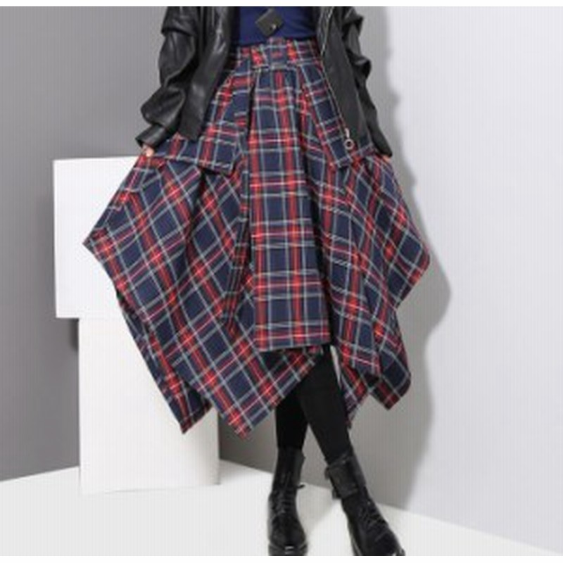 フレアスカート モード系 ロング チェック柄 Aライン レディース  