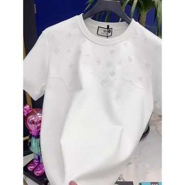 2026夏季時尚歐貨輕奢潮流潮牌個性刺繡圓領短袖酷帥T恤上衣男士