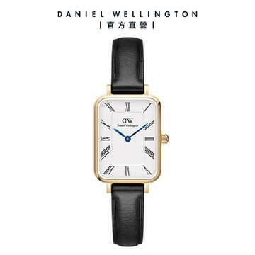 Daniel Wellington DW 手錶  QUADRO Roman numerals 20x26mm 小藍針系列寂靜黑皮革小方錶(兩色任選)