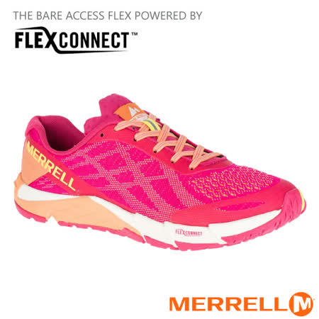 【美國 MERRELL】女新款 BARE ACCESS FLEX E-MESH 多功能透氣慢跑鞋.機能鞋.休閒鞋.運動鞋/FLEX connect定向中底/ML12612 紅/粉橘