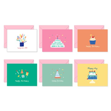 Monolike Pop Pop 生日祝福迷你卡片 6款套組 A款  多色  1組