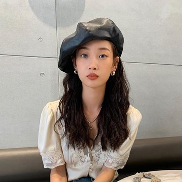 大版夸張設計pu皮貝雷帽女時髦街拍穿搭網紅畫家帽摩登云朵蓓蕾帽