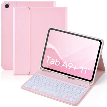 適用三星Tab A9plus藍牙鍵盤皮套X210磁吸帶筆槽七色背光觸控鍵盤