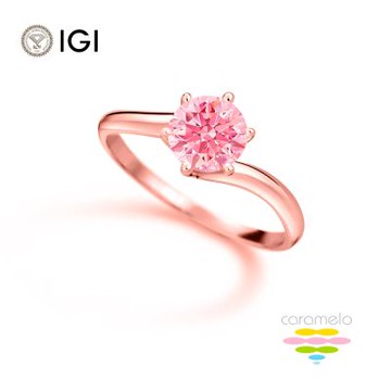 彩糖鑽工坊 IGI 1克拉 粉鑽 14K 玫瑰金 六爪鑽戒 (培育鑽石 粉紅鑽石 彩鑽 FANCY VIVID PINK)