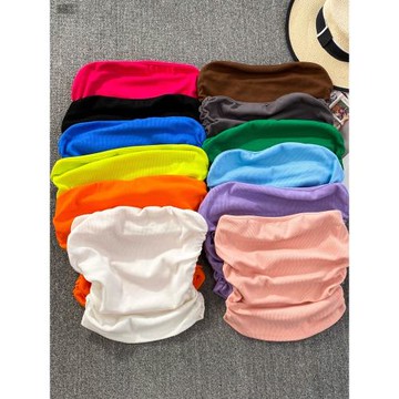 2025夏季美式復古氣質無肩帶抹胸背心女洋氣修身顯瘦褶皺短款上衣