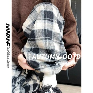 【MNMF】🍁有貨🍁臺灣熱銷🔥黑白撞色格子褲女秋冬2025新款高腰寬鬆垂感休閒褲復古窄版直筒褲