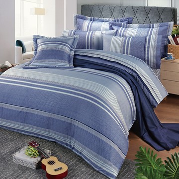 【多利寶寢具】FITNESS 精梳棉雙人加大四件式被套床包組-安德里-藍