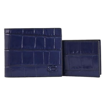 COACH CW439 經典C LOGO鱷魚壓紋附活動夾/對開短夾.深藍