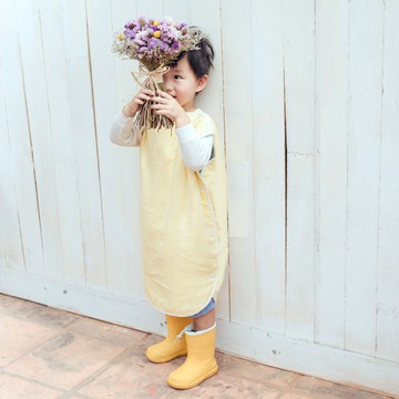 【秋冬】MARURU 六層紗防踢被 夏日檸檬黃 M (肩扣式)