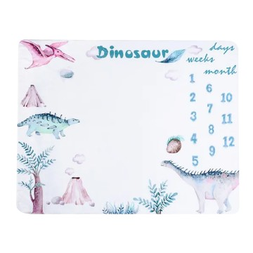 Kori Deer 可莉鹿 彌月禮盒組-法蘭絨嬰兒童成長紀錄日期毯  100 x 150cm  恐龍王國 白色